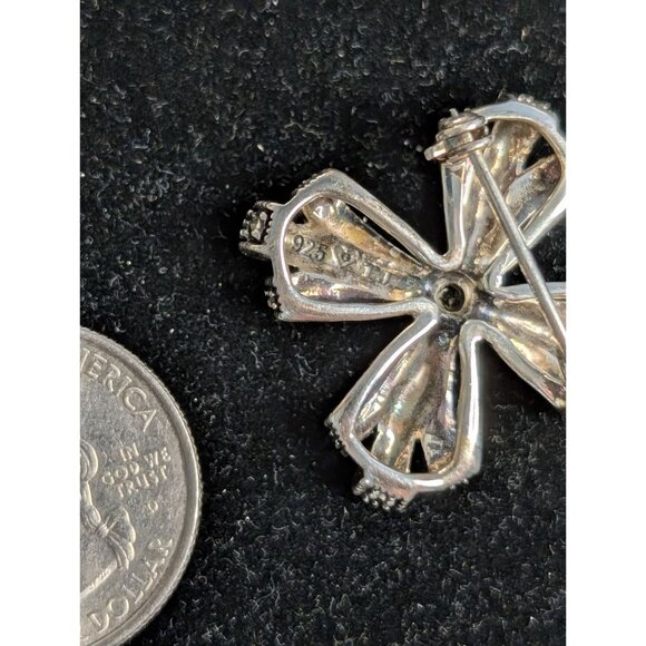 Vintage Sterling Silver 925 Marcasite Brooch Pin Green Gem Stone Peridot manly - Picture 10 of 12